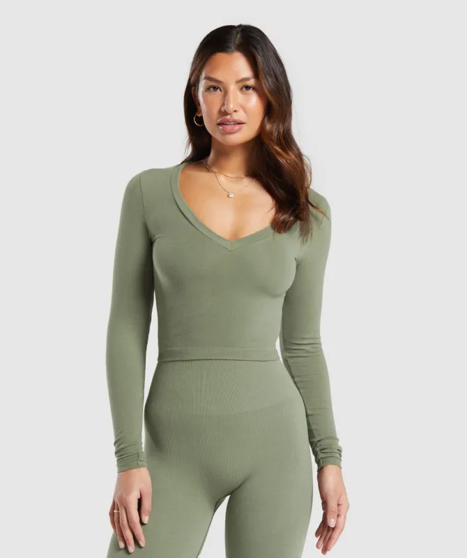 Gymshark Cotton Seamless Long Sleeve Midi Top - Base Green sold by Gymshark