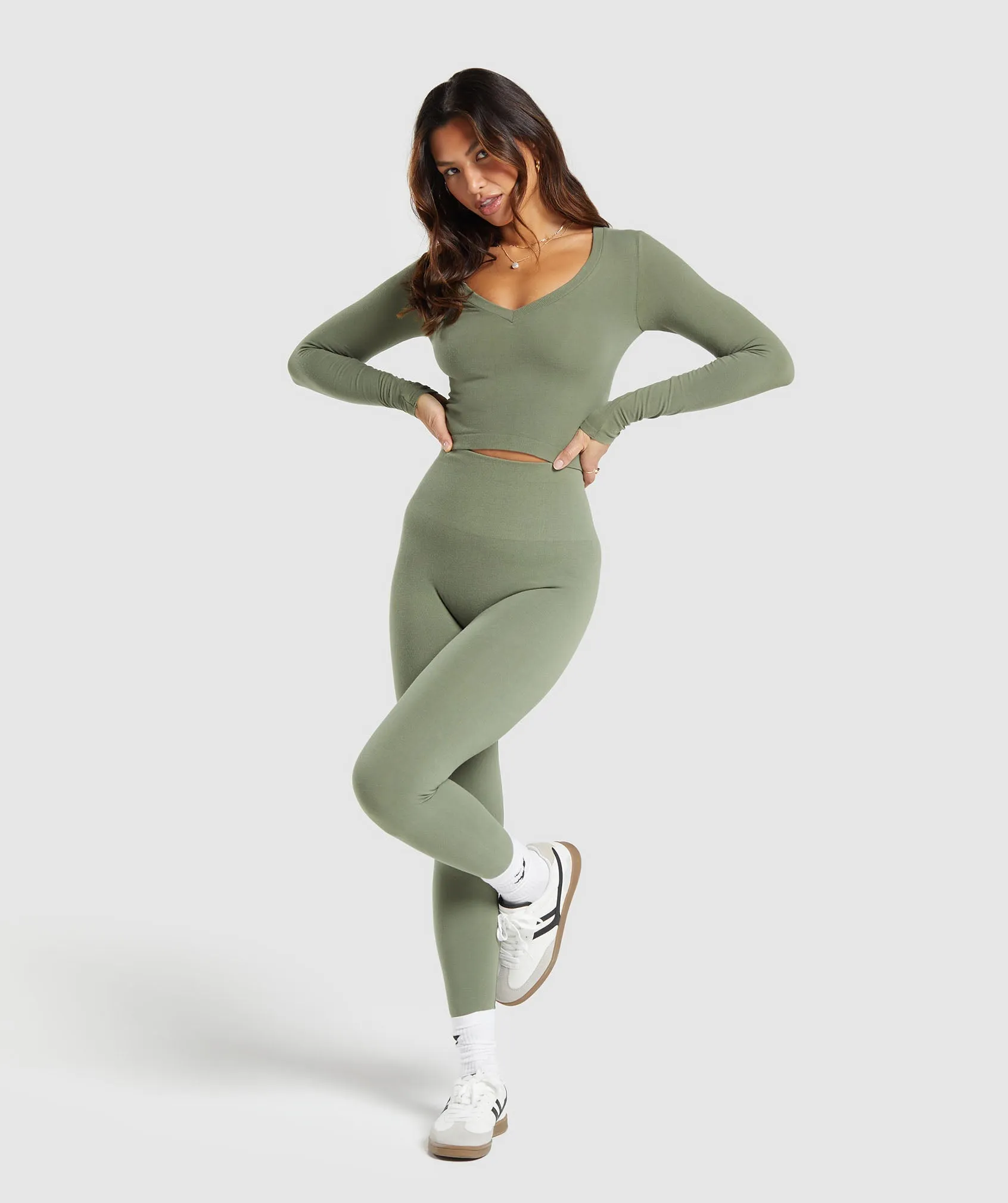 Gymshark Cotton Seamless Long Sleeve Midi Top - Base Green sold by Gymshark product image thumbnail 4