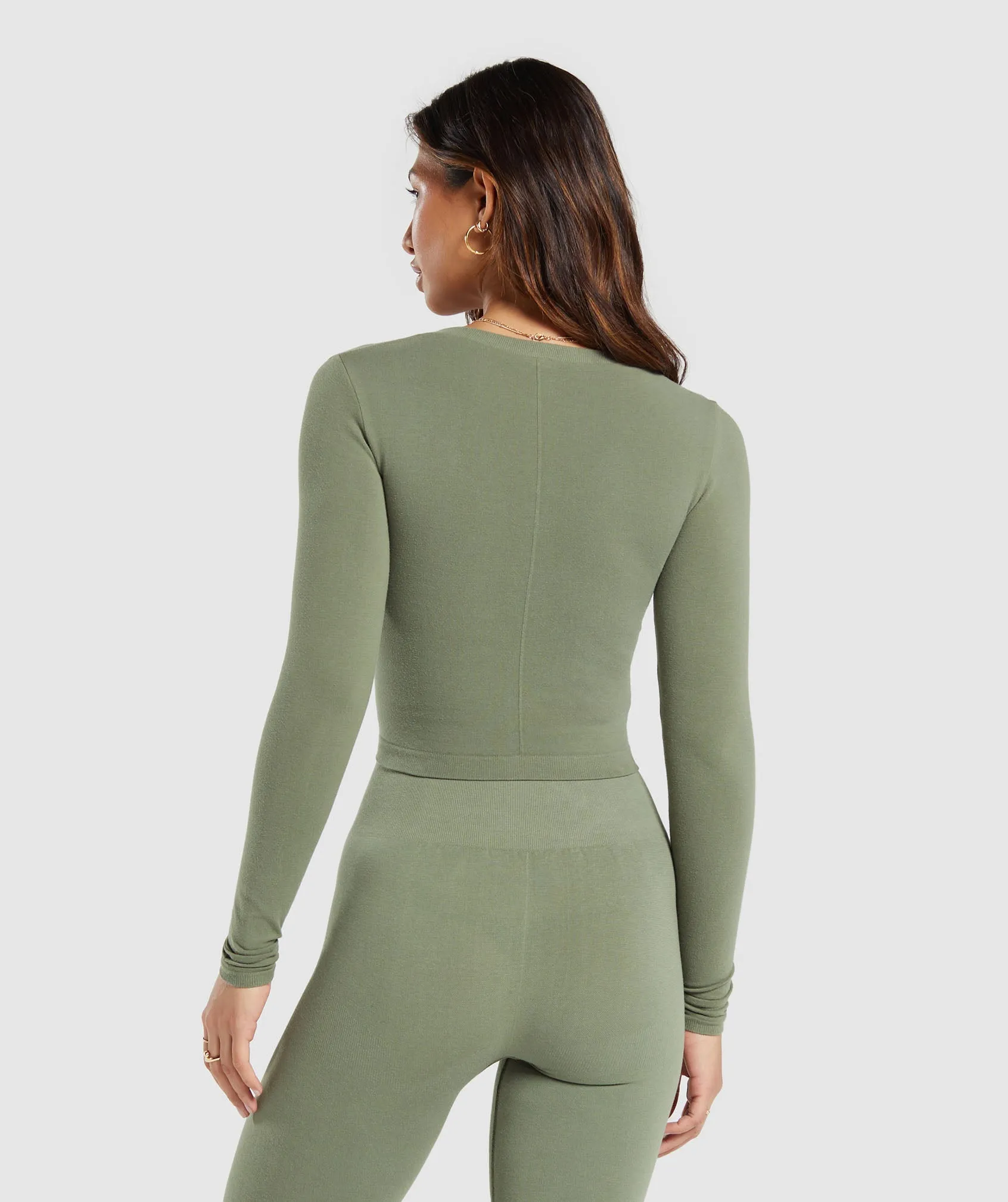 Gymshark Cotton Seamless Long Sleeve Midi Top - Base Green sold by Gymshark product image thumbnail 2