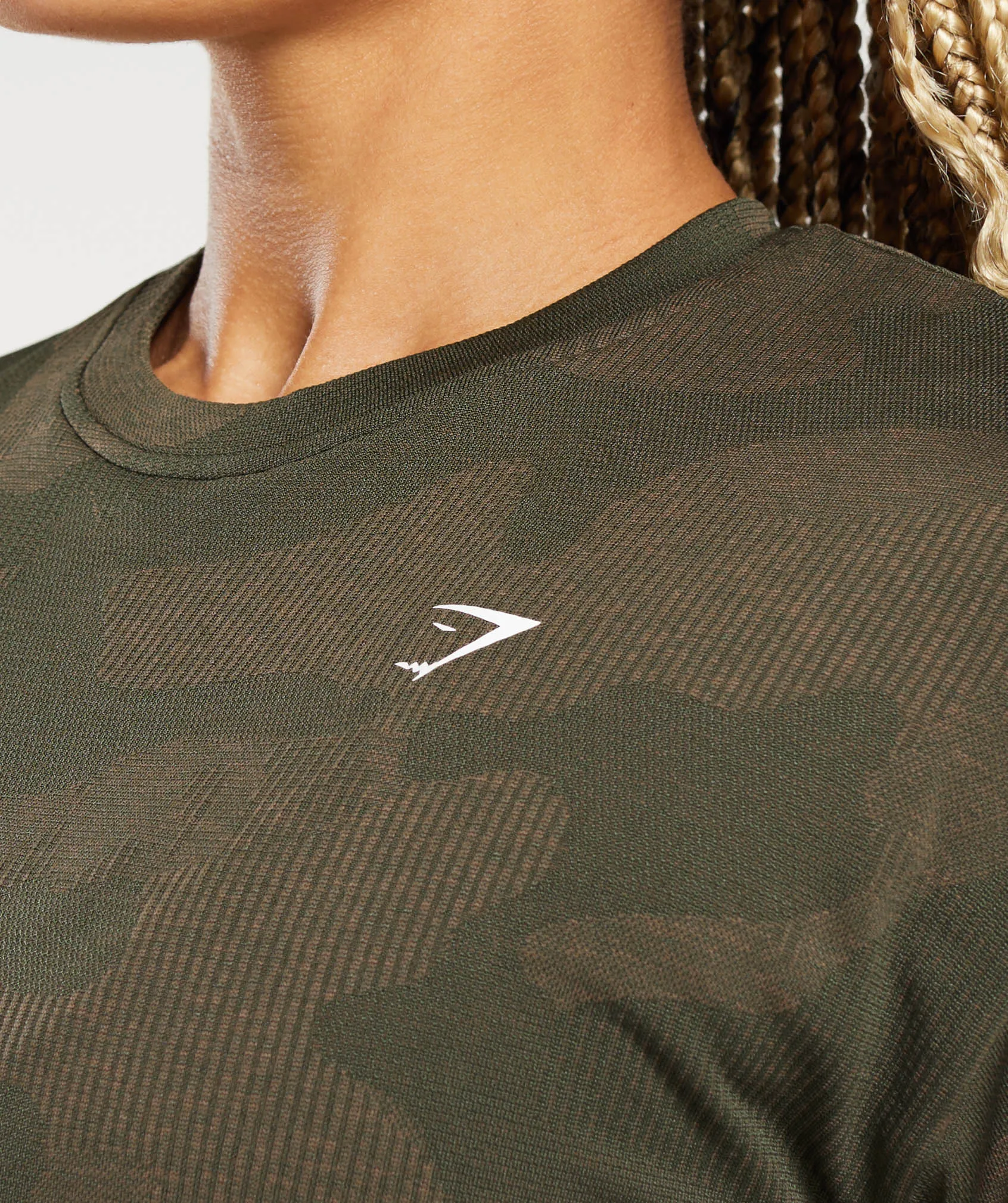 Gymshark Adapt Camo Seamless Ribbed Crop Top - Winter Olive/Soul Brown sold by Gymshark product image thumbnail 5