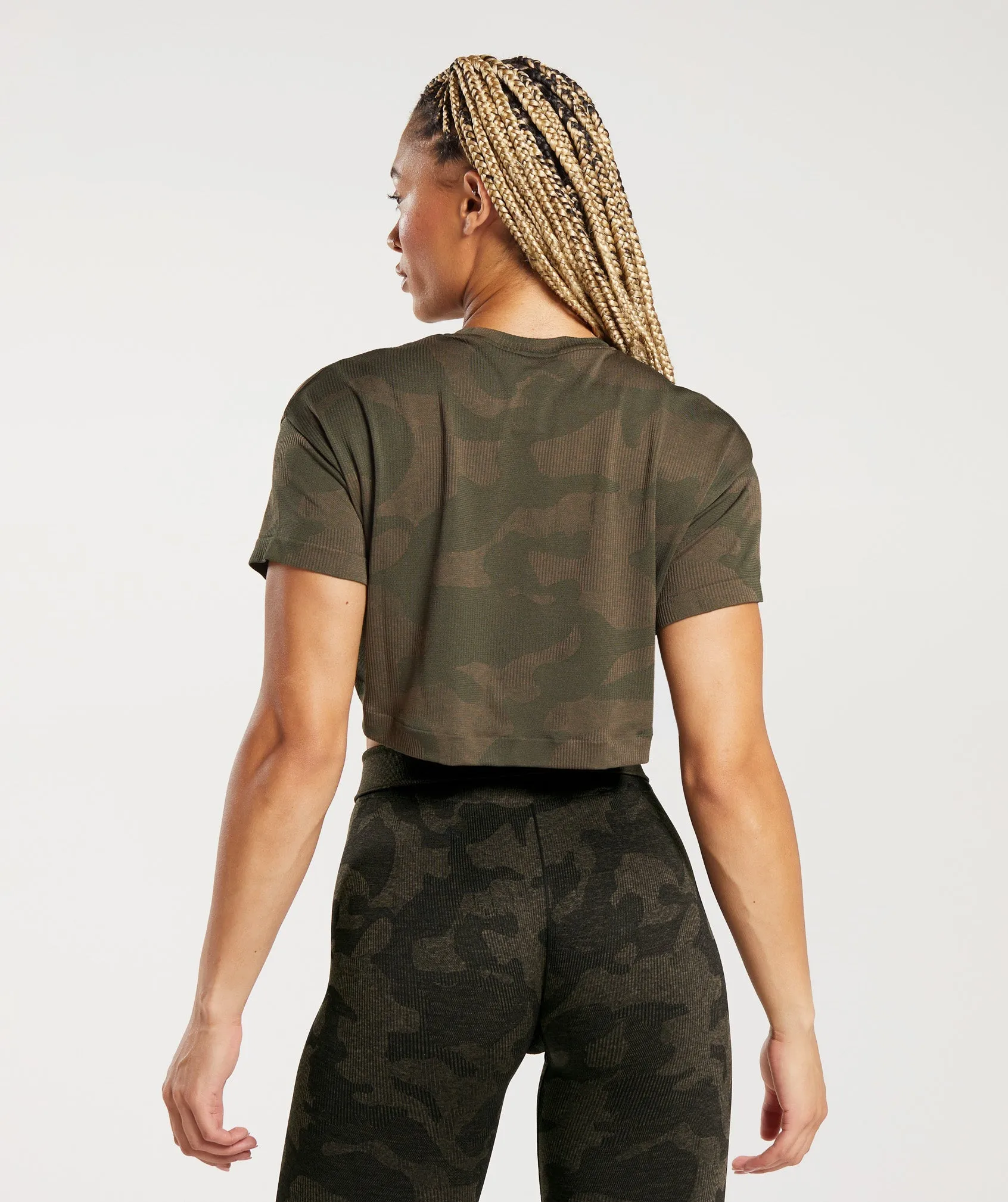 Gymshark Adapt Camo Seamless Ribbed Crop Top - Winter Olive/Soul Brown sold by Gymshark product image thumbnail 2