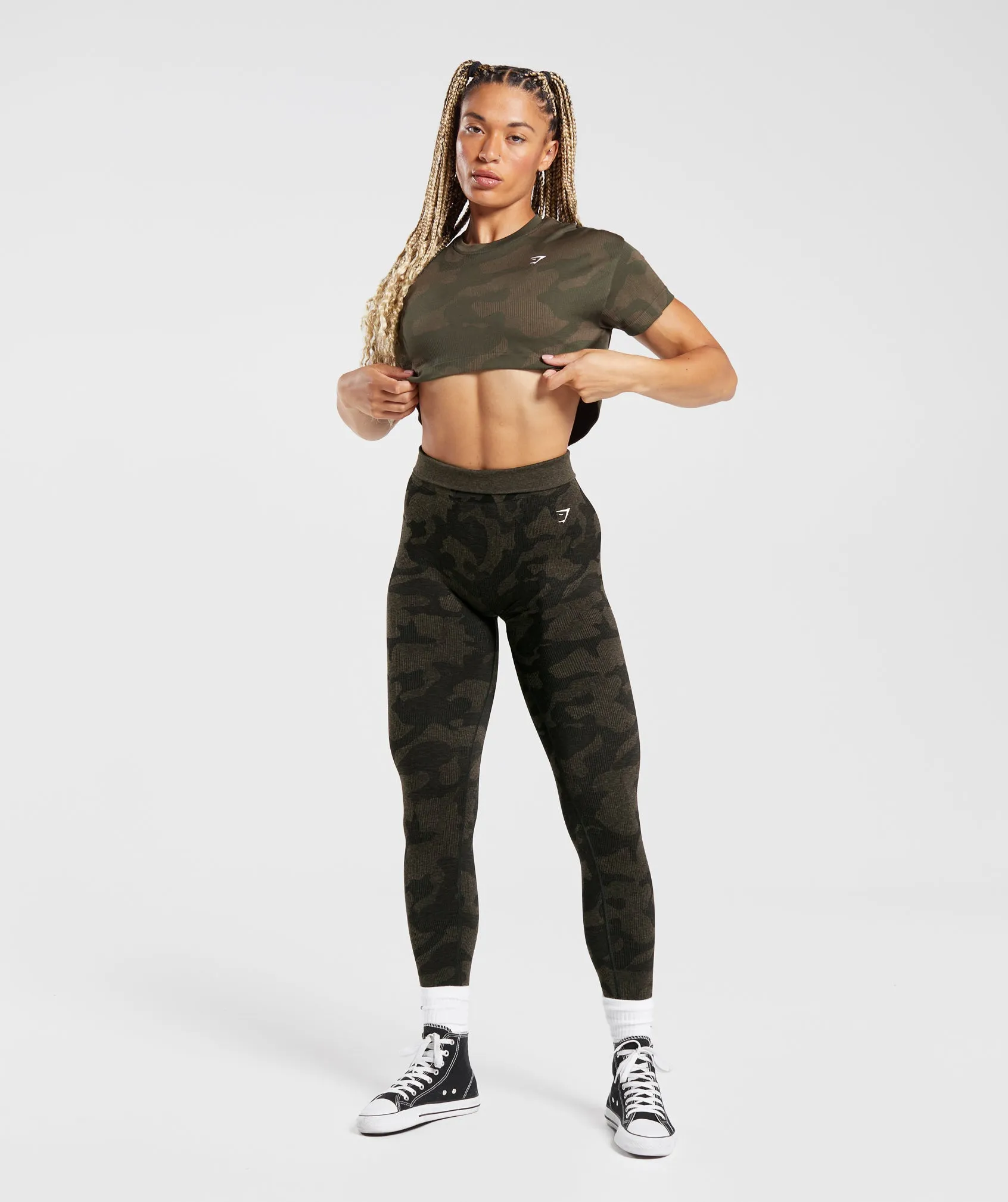 Gymshark Adapt Camo Seamless Ribbed Crop Top - Winter Olive/Soul Brown sold by Gymshark product image thumbnail 4