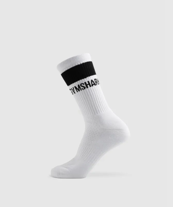 Gymshark Premium Crew Sock 1pk - White/Black sold by Gymshark