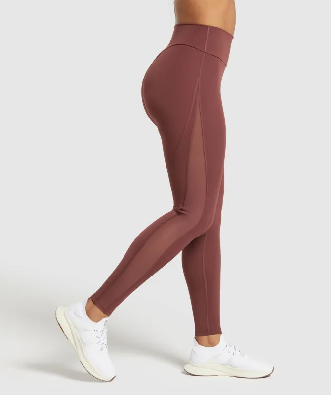 Gymshark Mesh Placement Leggings - Burgundy Brown sold by Gymshark
