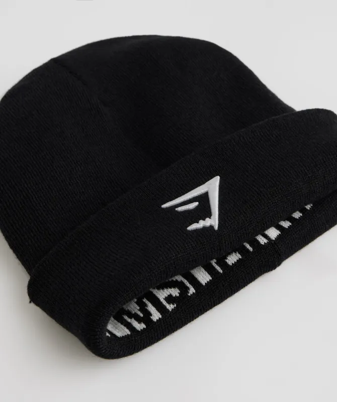 Gymshark Reversable Jacquard Beanie - Black/White made by Gymshark