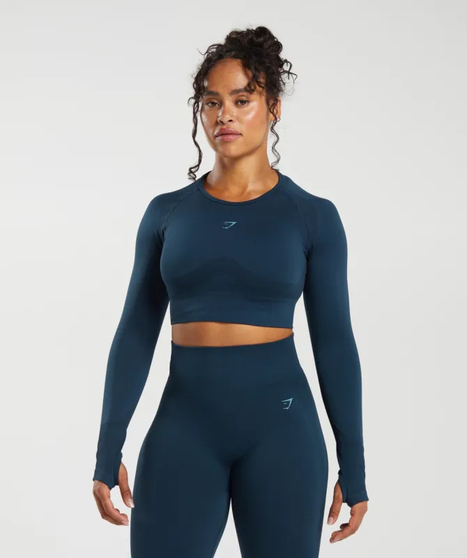 Gymshark Flex Long Sleeve Crop - Navy/Denim Blue sold by Gymshark