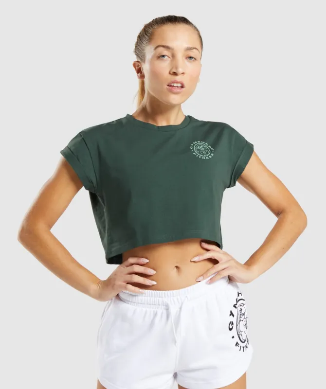 Gymshark Legacy Graphic Crop Tee - Dark Green sold by Gymshark