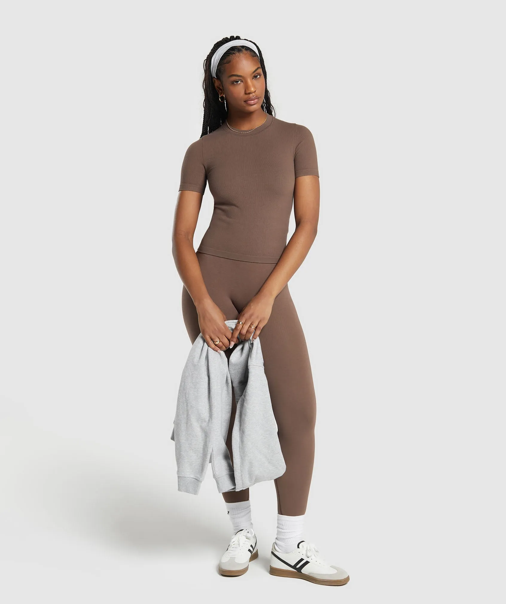 Gymshark Ribbed Cotton Seamless T-Shirt - Soft Brown sold by Gymshark product image thumbnail 4