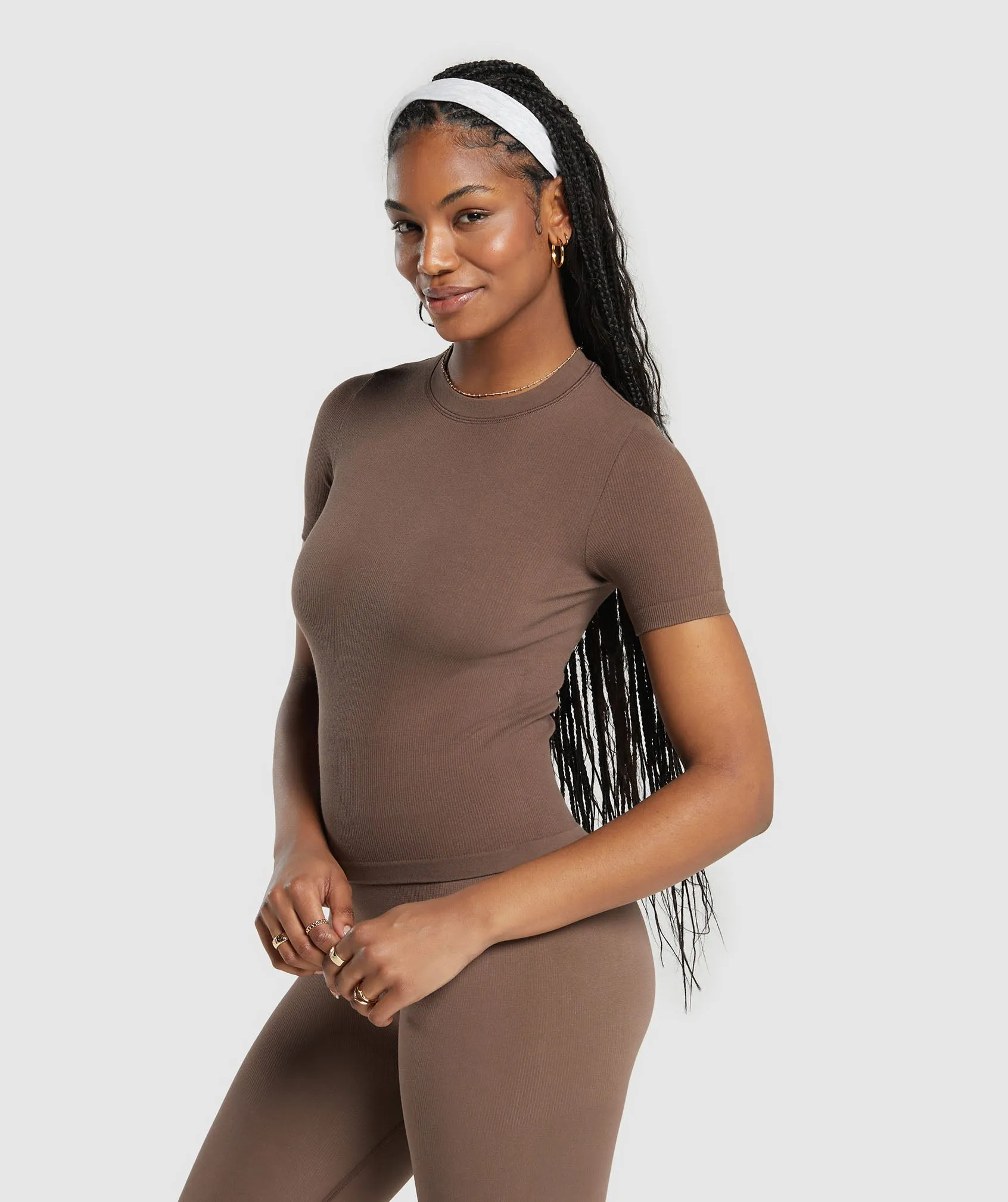 Gymshark Ribbed Cotton Seamless T-Shirt - Soft Brown sold by Gymshark product image thumbnail 3
