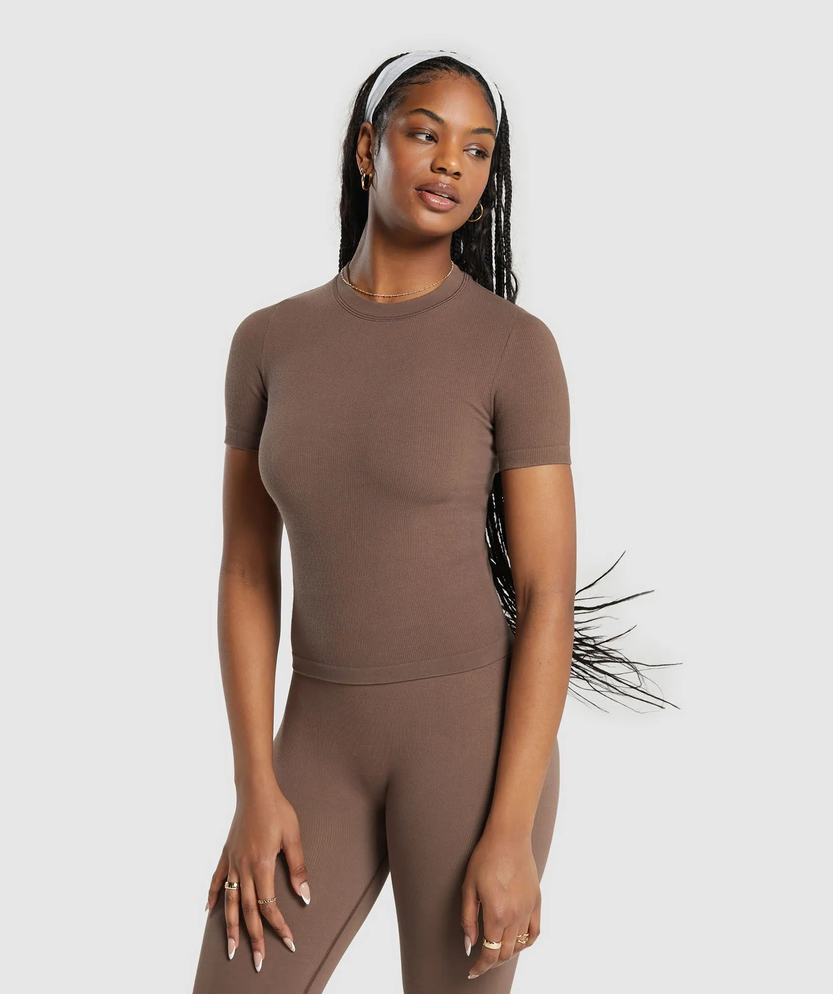 Gymshark Ribbed Cotton Seamless T-Shirt - Soft Brown sold by Gymshark