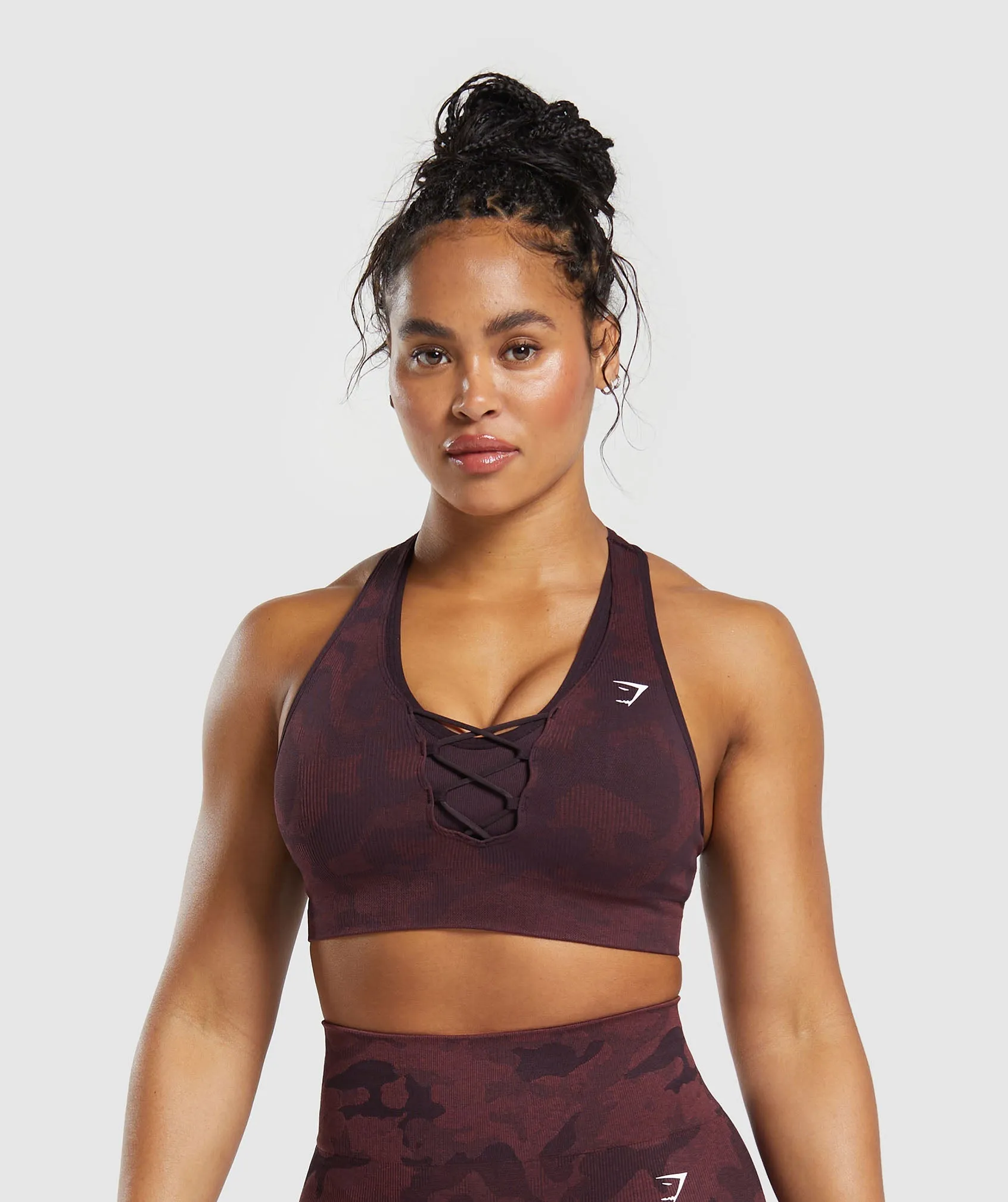 Gymshark Adapt Camo Seamless Sports Bra - Plum Brown/Burgundy Brown sold by Gymshark