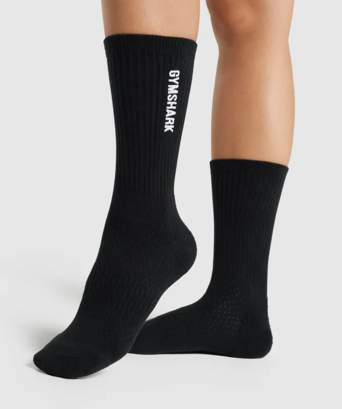 Gymshark Embroidered Logo Crew Socks - Black sold by Gymshark