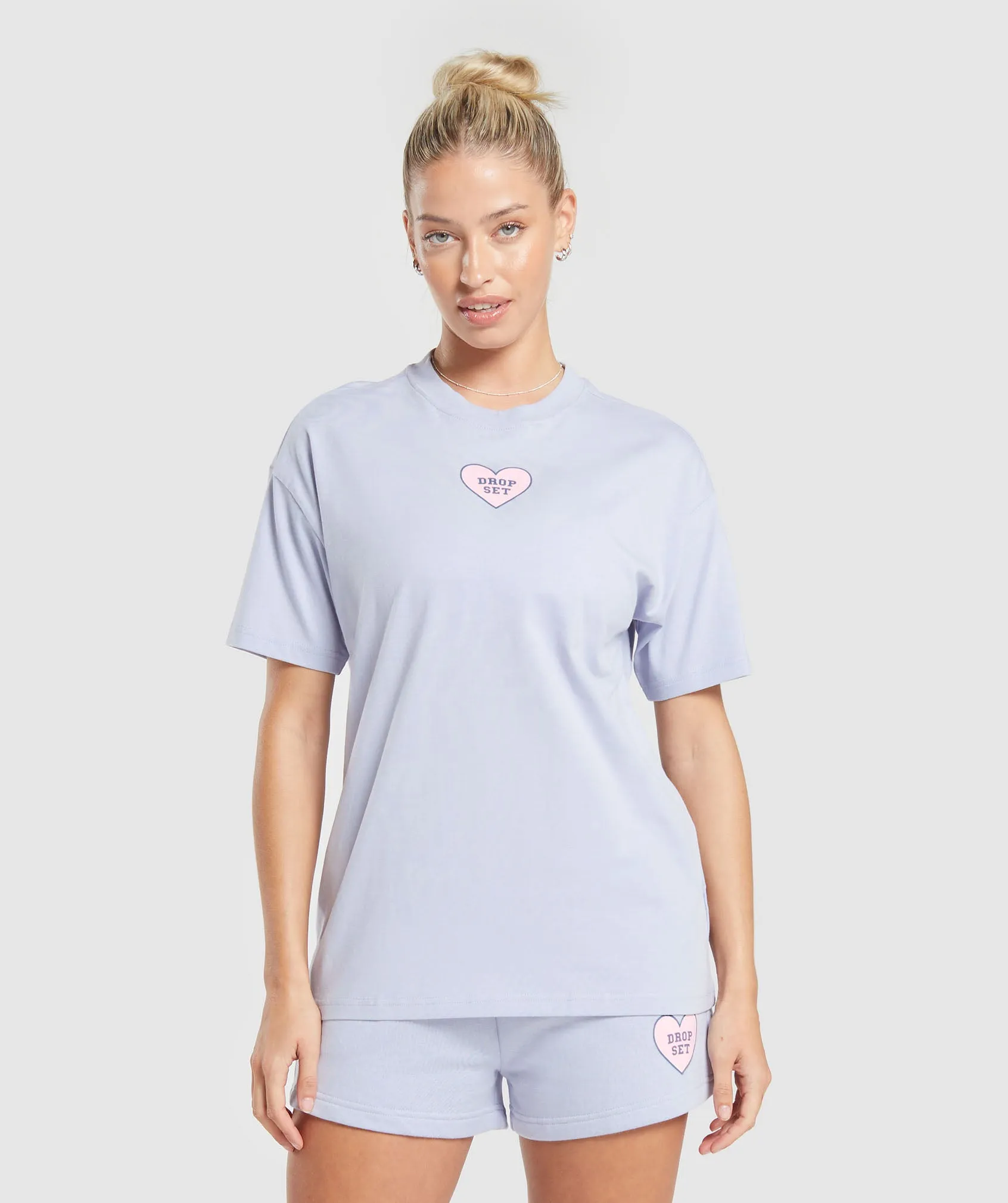 Gymshark Love Hearts Oversized T-Shirt - Silver Lilac sold by Gymshark