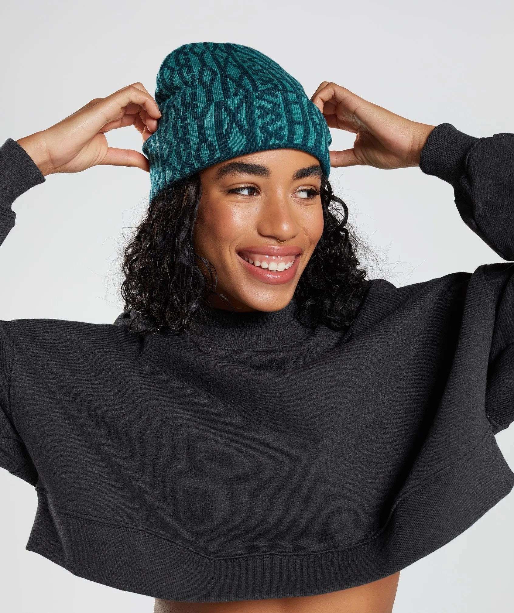 Gymshark Reversable Jacquard Beanie - Winter Teal/Slate Blue sold by Gymshark product image thumbnail 3