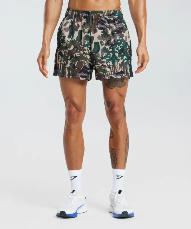 Gymshark Sport 5" Shorts - Cement Brown/Black Print sold by Gymshark