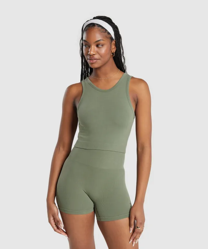 Gymshark Ribbed Cotton Seamless Body Fit Tank - Base Green sold by Gymshark