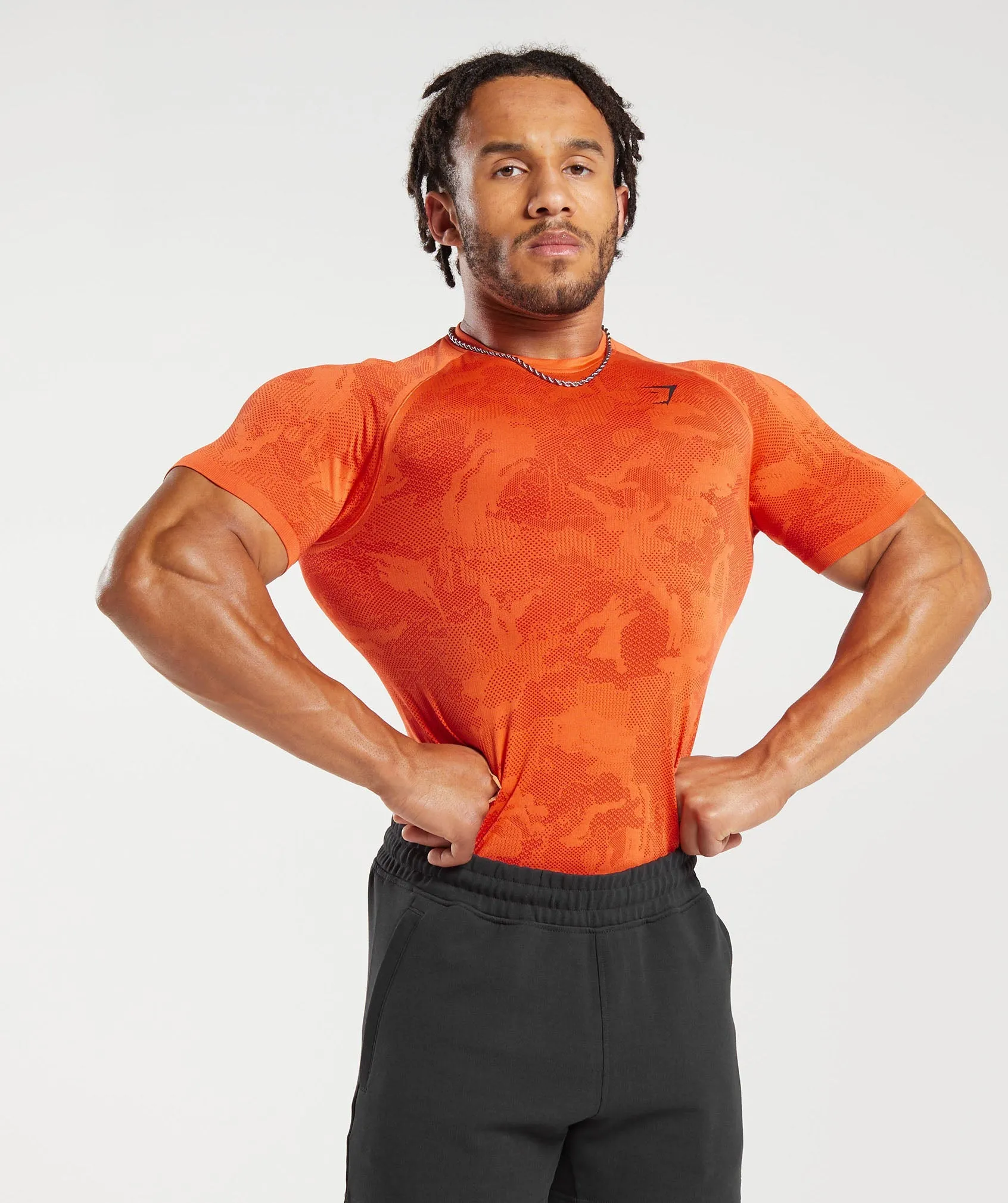 Gymshark Geo Seamless T-Shirt - Ignite Orange/Zesty Red sold by Gymshark