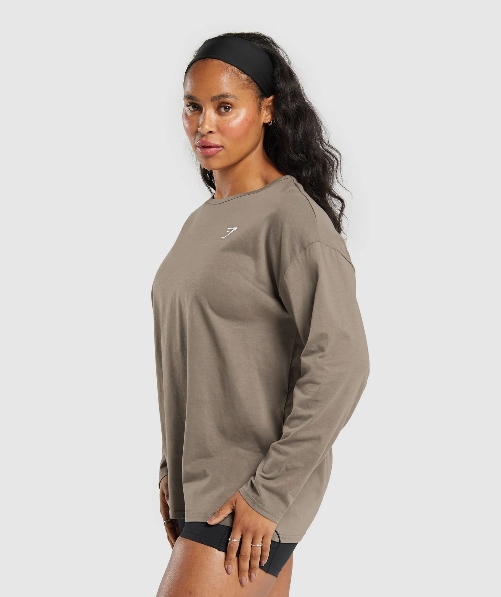 Gymshark Training Oversized Cotton Long Sleeve Top - Camo Brown sold by Gymshark product image thumbnail 3