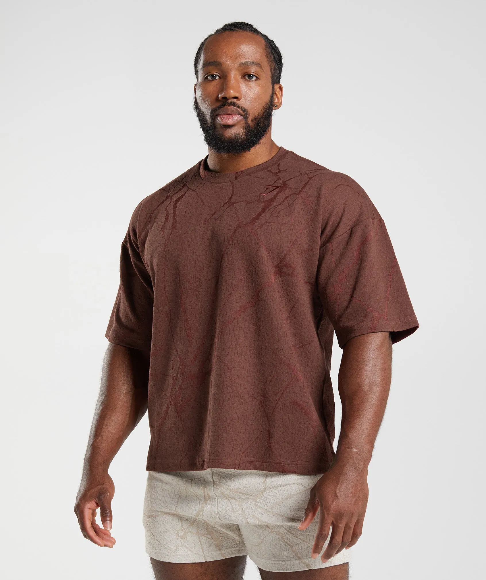 Gymshark Power Short Sleeve Crew - Cherry Brown Print sold by Gymshark