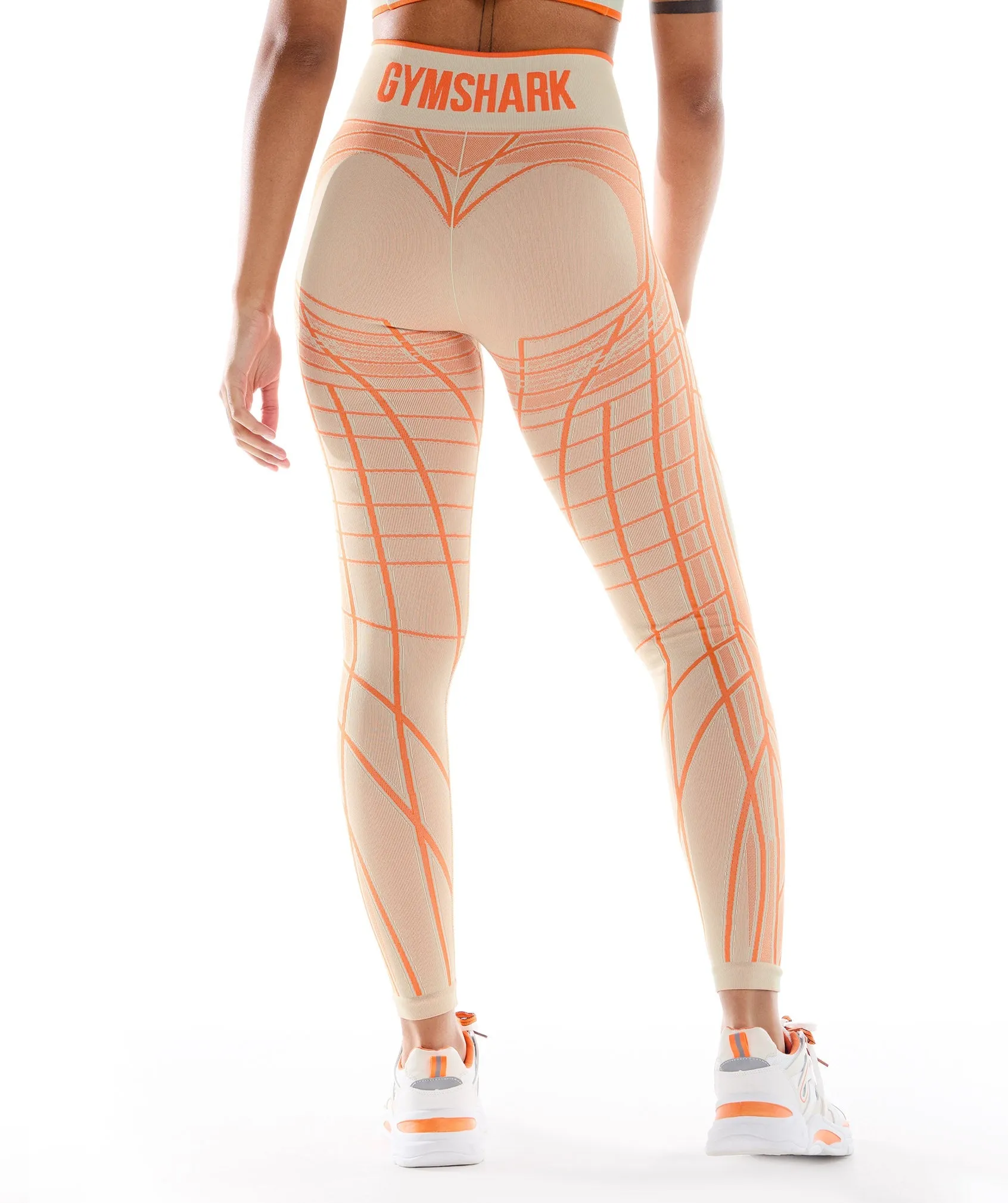Gymshark Wtflex Linear Seamless Leggings - Pebble Grey/Orange/Coconut White sold by Gymshark product image thumbnail 2