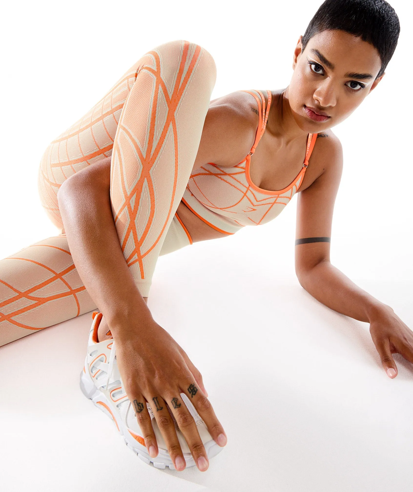 Gymshark Wtflex Linear Seamless Leggings - Pebble Grey/Orange/Coconut White sold by Gymshark product image thumbnail 5