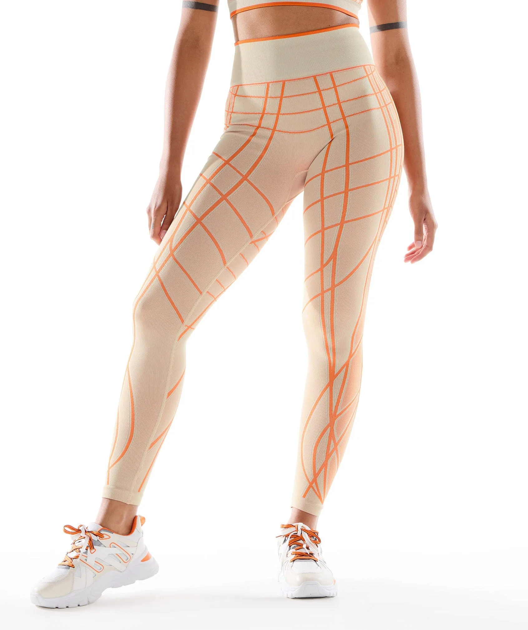 Gymshark Wtflex Linear Seamless Leggings - Pebble Grey/Orange/Coconut White sold by Gymshark
