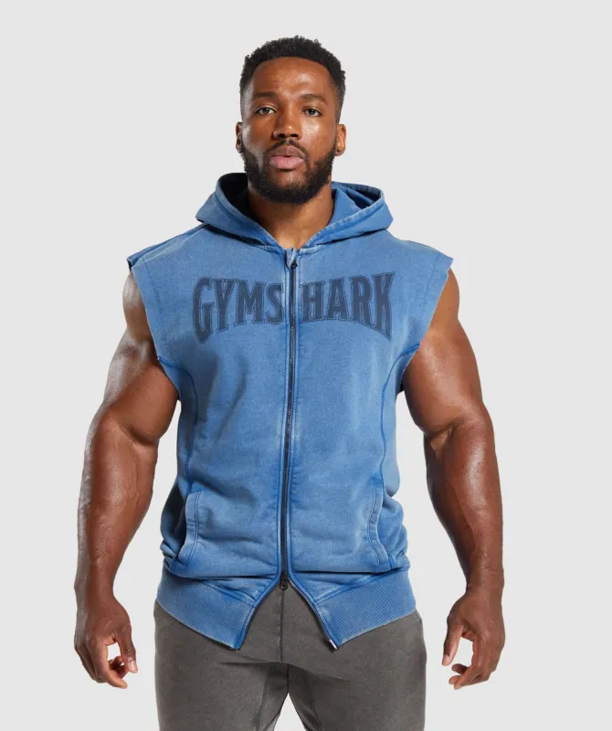 Gymshark Heritage Washed Sleeveless Zip Hoodie - Vintage Blue sold by Gymshark