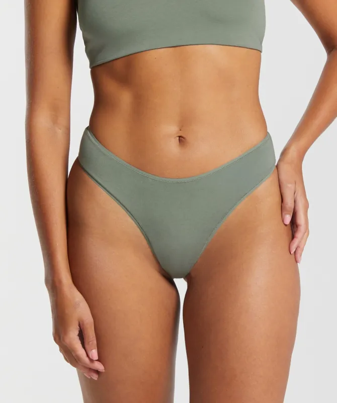 Gymshark Cotton Dipped Front Thong - Unit Green sold by Gymshark