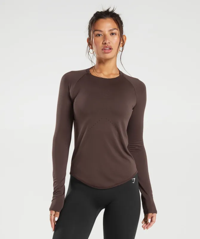 Gymshark Sweat Seamless Long Sleeve Top - Shadow Brown sold by Gymshark