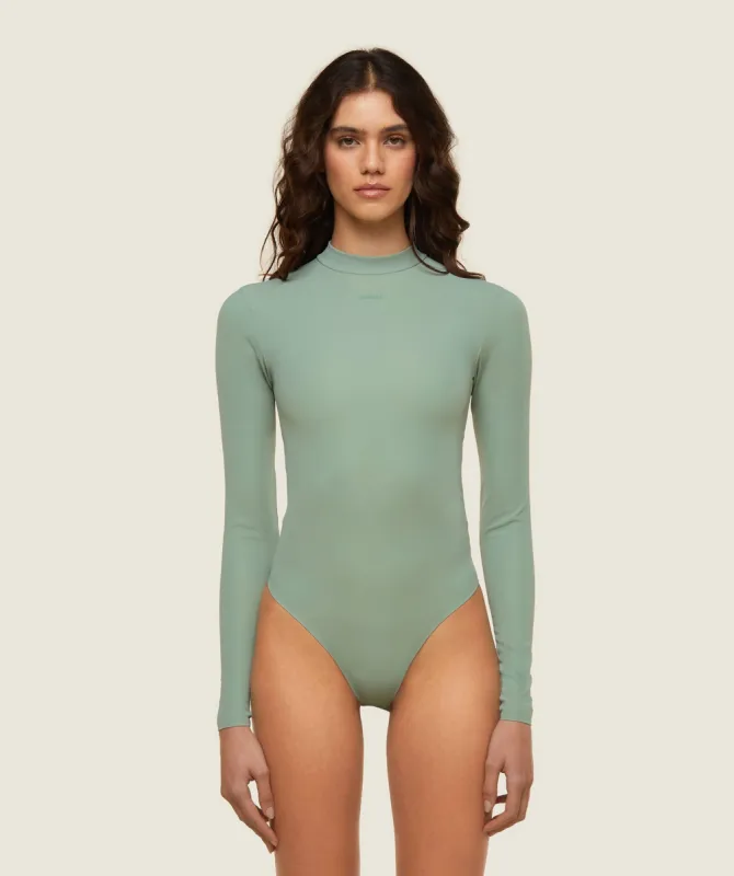 Gymshark everywear Long Sleeve Active Bodysuit - Dollar Green sold by Gymshark