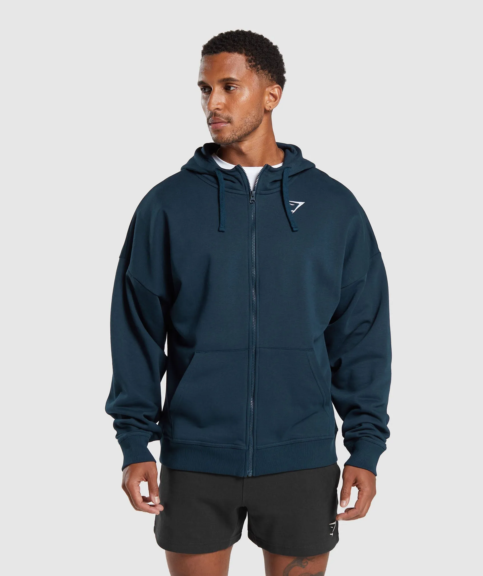 Gymshark Crest Oversized Zip Up Hoodie - Navy sold by Gymshark
