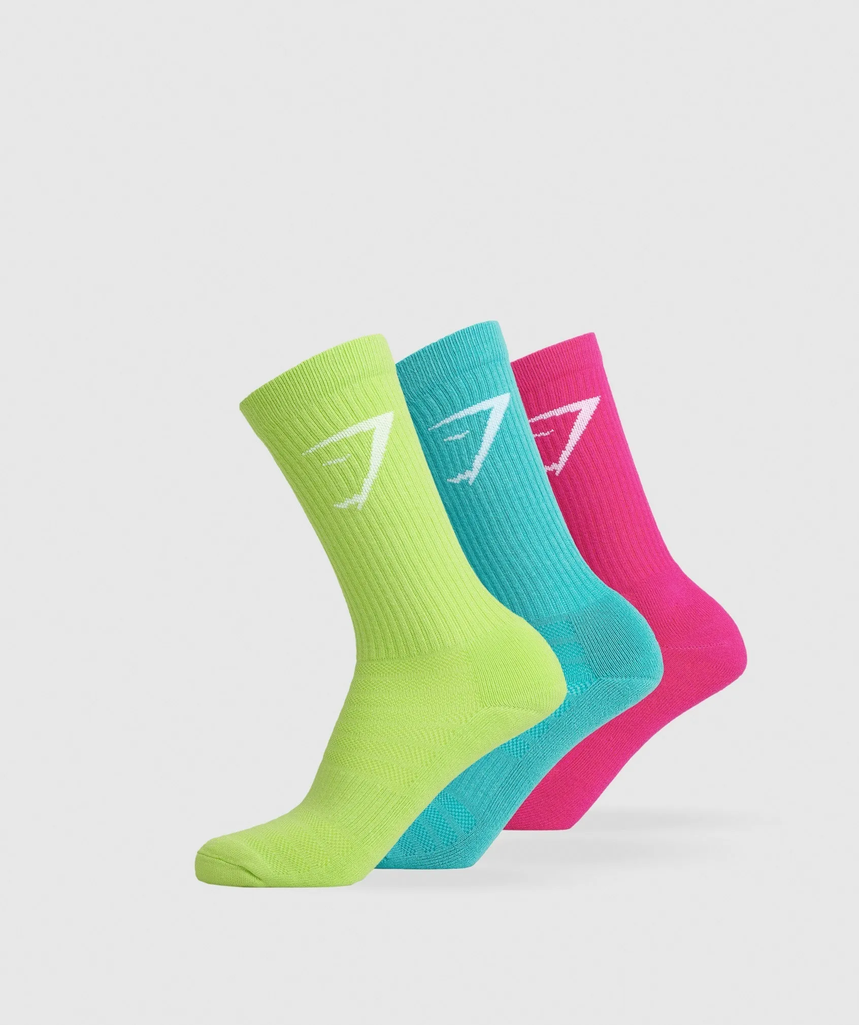 Gymshark Crew Socks 3pk - Citrus Green/Capri Blue/Bold Magenta sold by Gymshark
