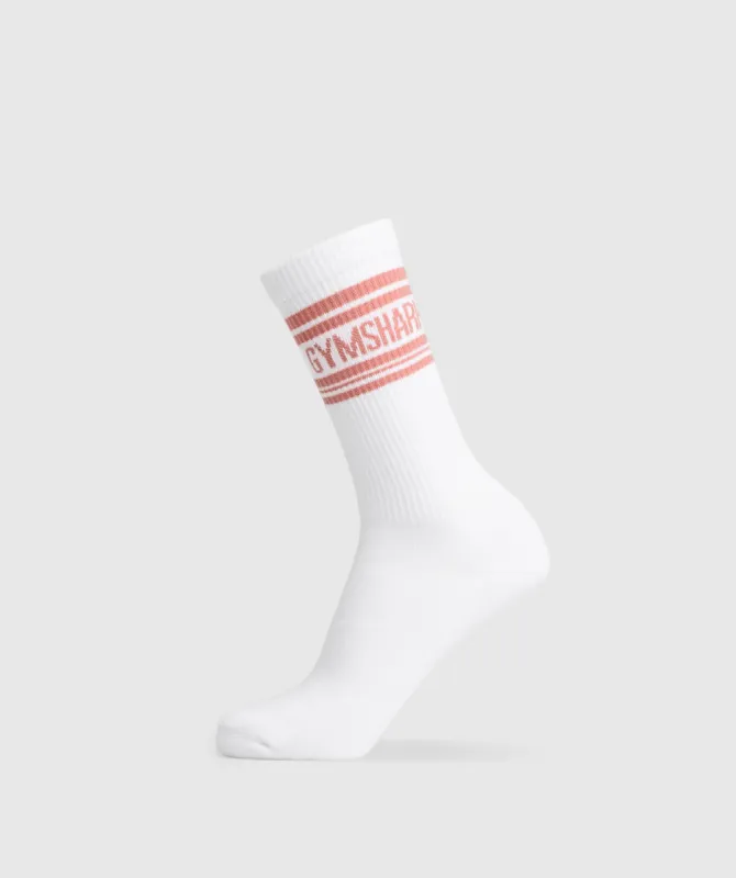 Gymshark Stripe Crew Single - White/Sunbaked Pink sold by Gymshark