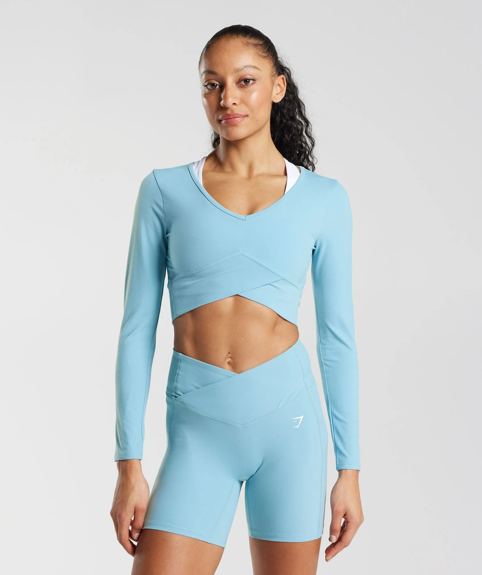 Gymshark Crossover Long Sleeve Crop Top - Iceberg Blue sold by Gymshark