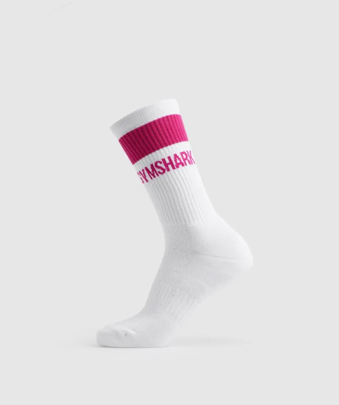 Gymshark Premium Jacquard Single Socks - White/Magenta Pink sold by Gymshark