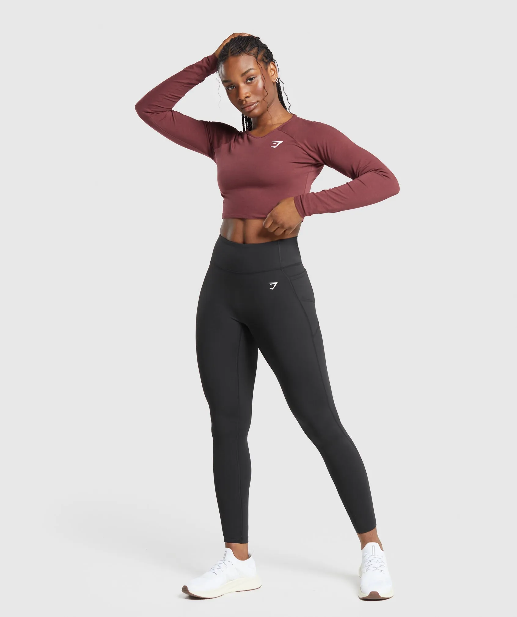 Gymshark Lifting Essential Long Sleeve Crop Top - Burgundy Brown sold by Gymshark product image thumbnail 4