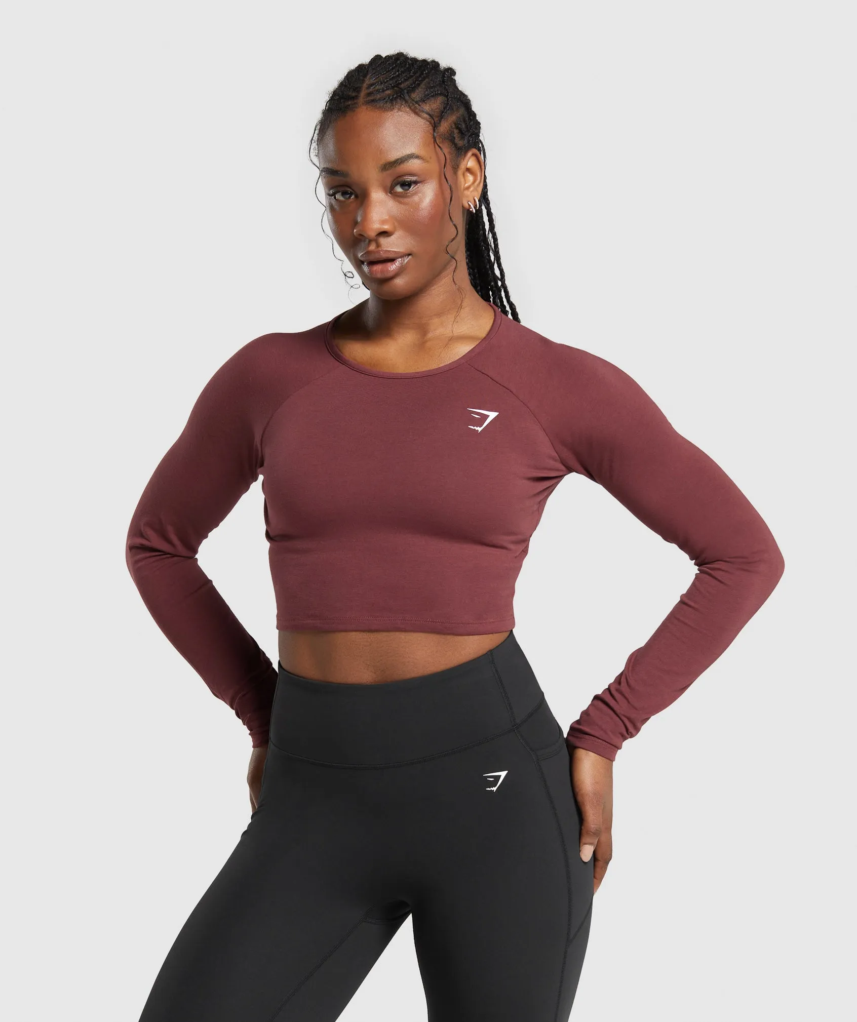 Gymshark Lifting Essential Long Sleeve Crop Top - Burgundy Brown sold by Gymshark