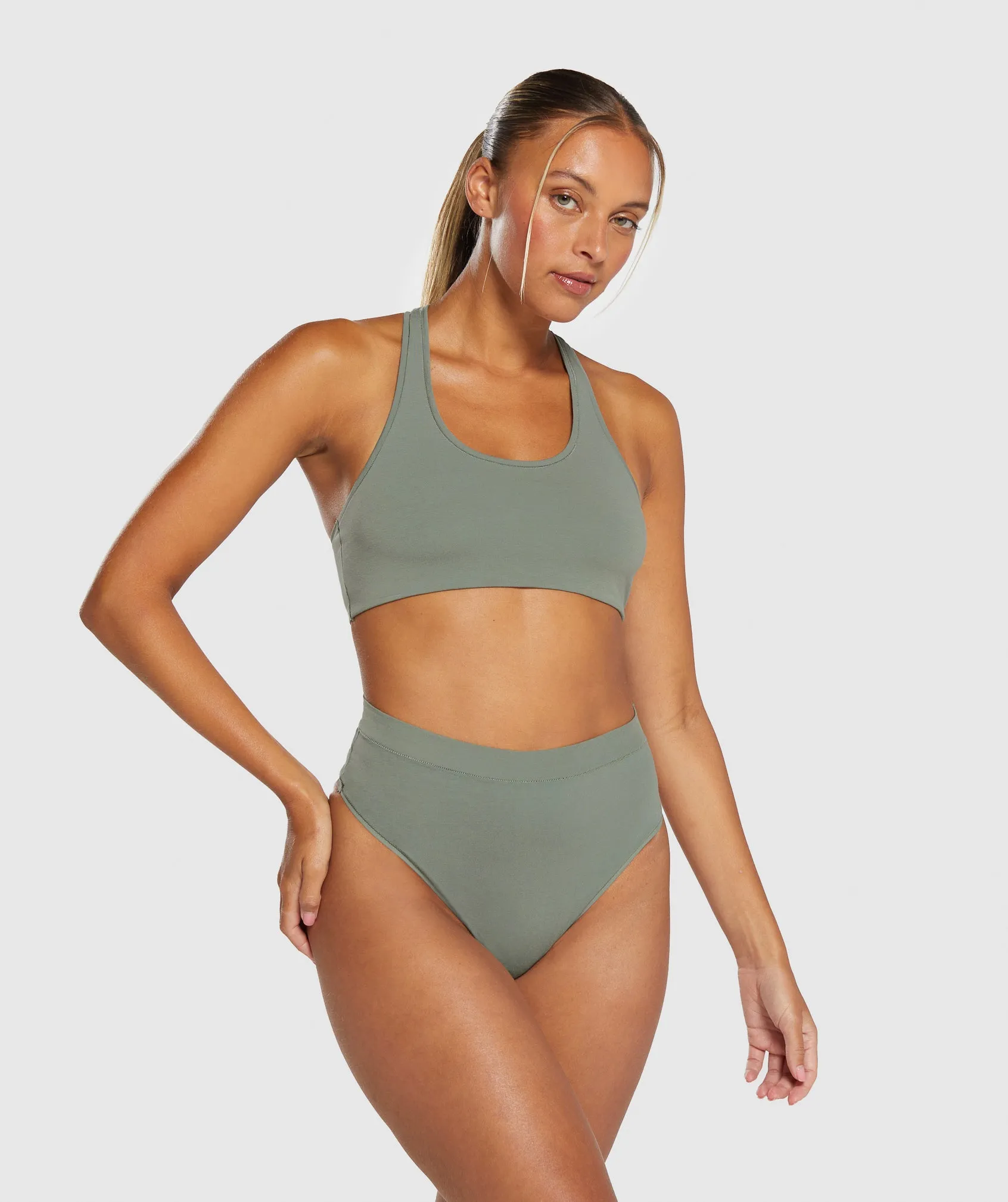 Gymshark Cotton High Waisted Thong - Unit Green sold by Gymshark product image thumbnail 3