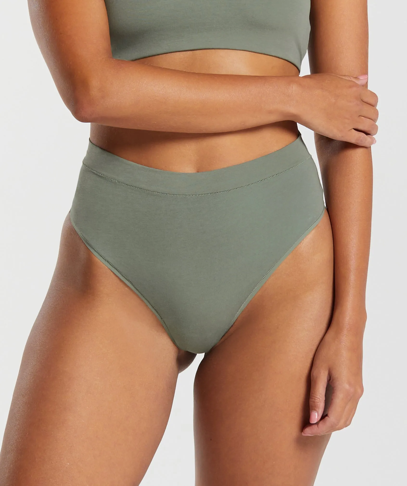 Gymshark Cotton High Waisted Thong - Unit Green sold by Gymshark