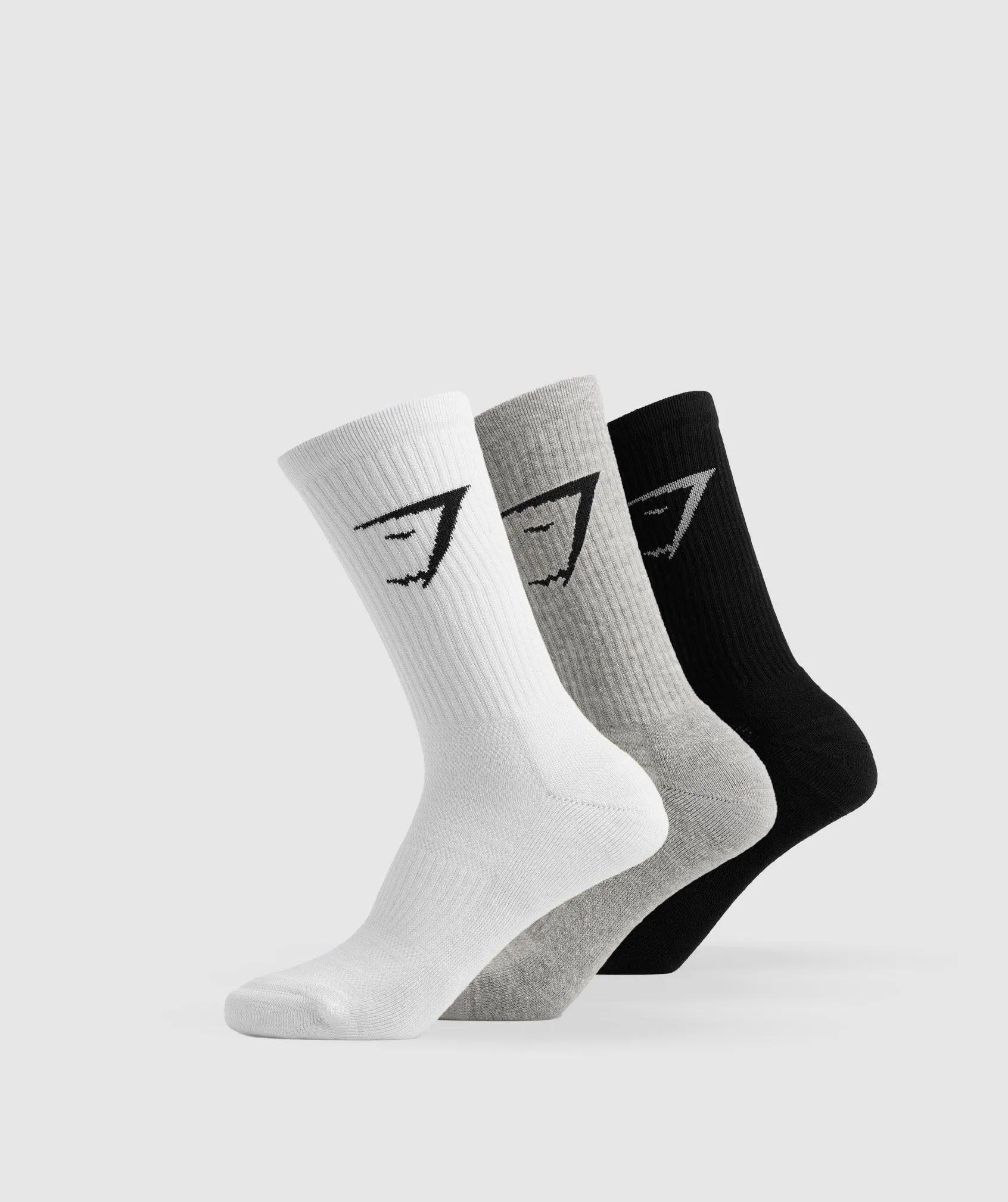 Gymshark Crew Socks 3pk - White/Light Grey Core Marl/Black sold by Gymshark