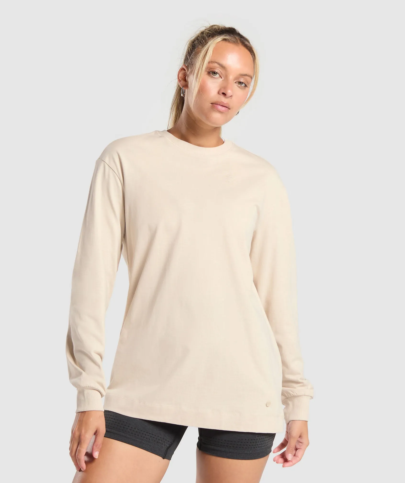 Gymshark Cotton Oversized Long Sleeve Top - Cream Beige sold by Gymshark