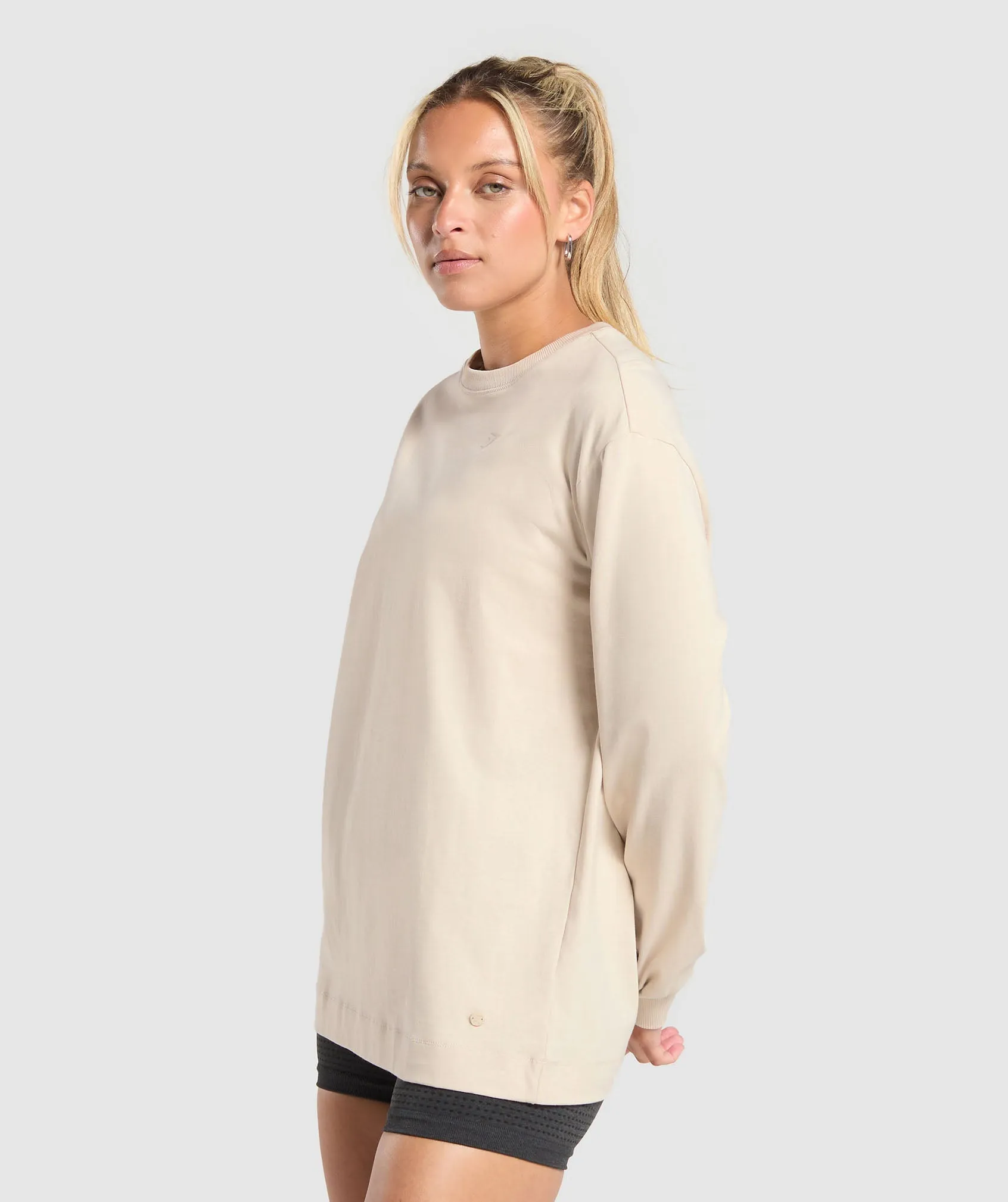 Gymshark Cotton Oversized Long Sleeve Top - Cream Beige sold by Gymshark product image thumbnail 3