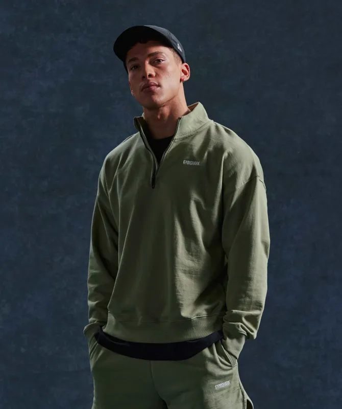 Gymshark Rest Day Sweats 1/4 Zip - Sage Green sold by Gymshark