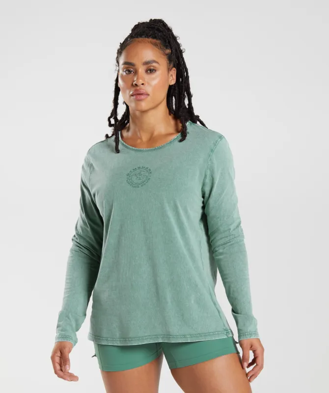 Gymshark Legacy Washed Long Sleeve Top - Hoya Green sold by Gymshark