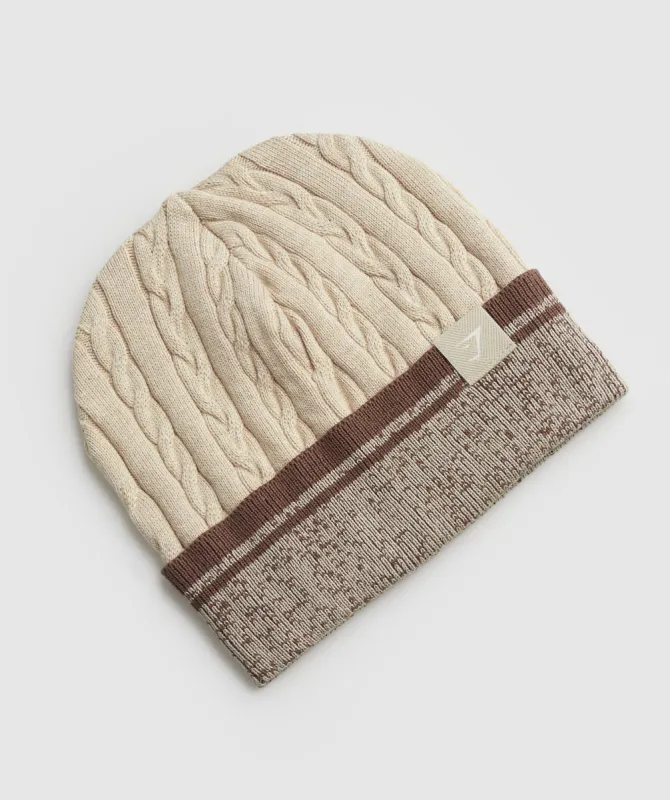 Gymshark Cable Beanie - Stone Brown sold by Gymshark