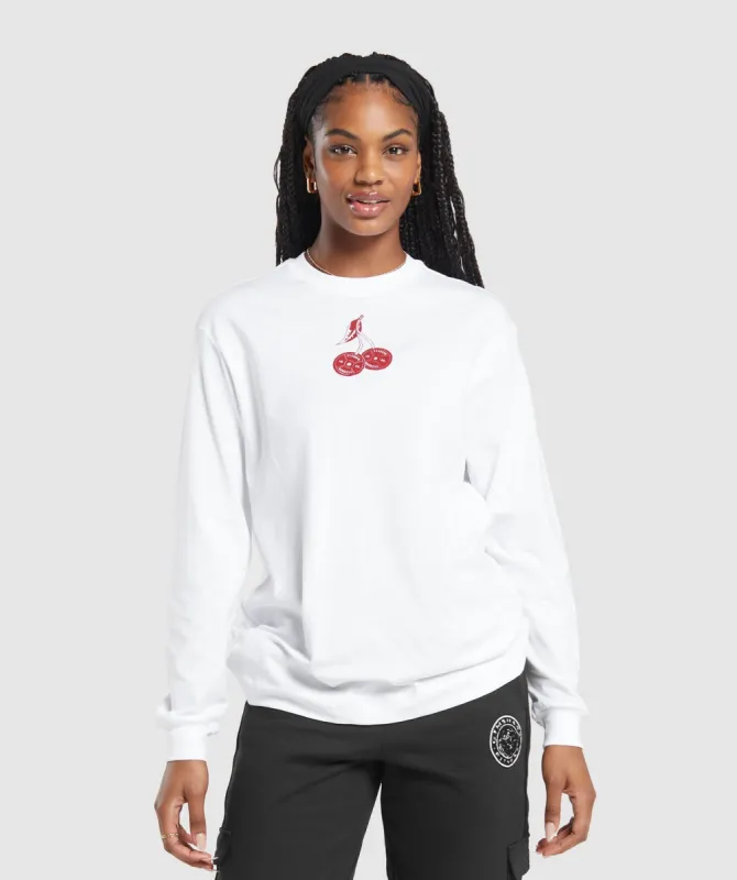 Gymshark Barbell Cherries Long Sleeve Top - White made by Gymshark