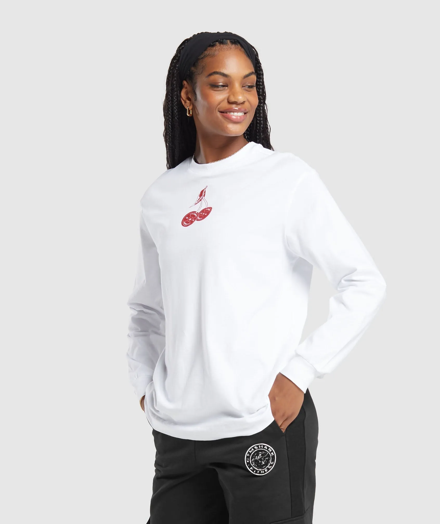 Gymshark Barbell Cherries Long Sleeve Top - White sold by Gymshark product image thumbnail 3