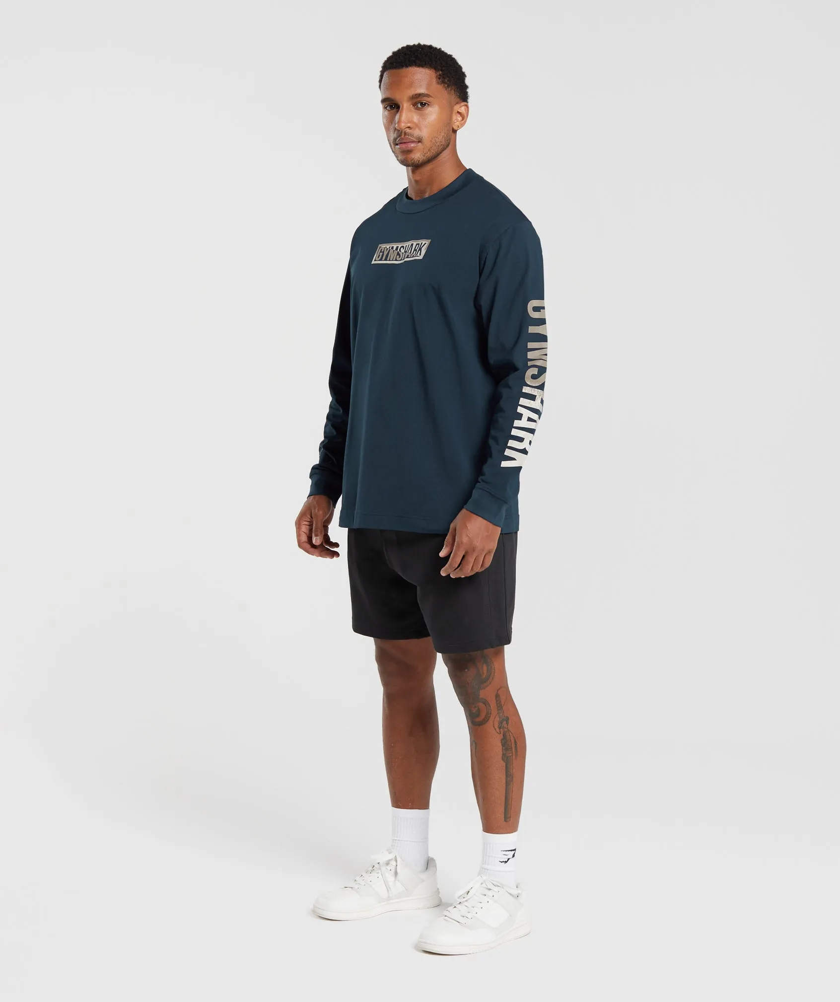 Gymshark Global Graphic Long Sleeve T-Shirt - Navy sold by Gymshark product image thumbnail 4