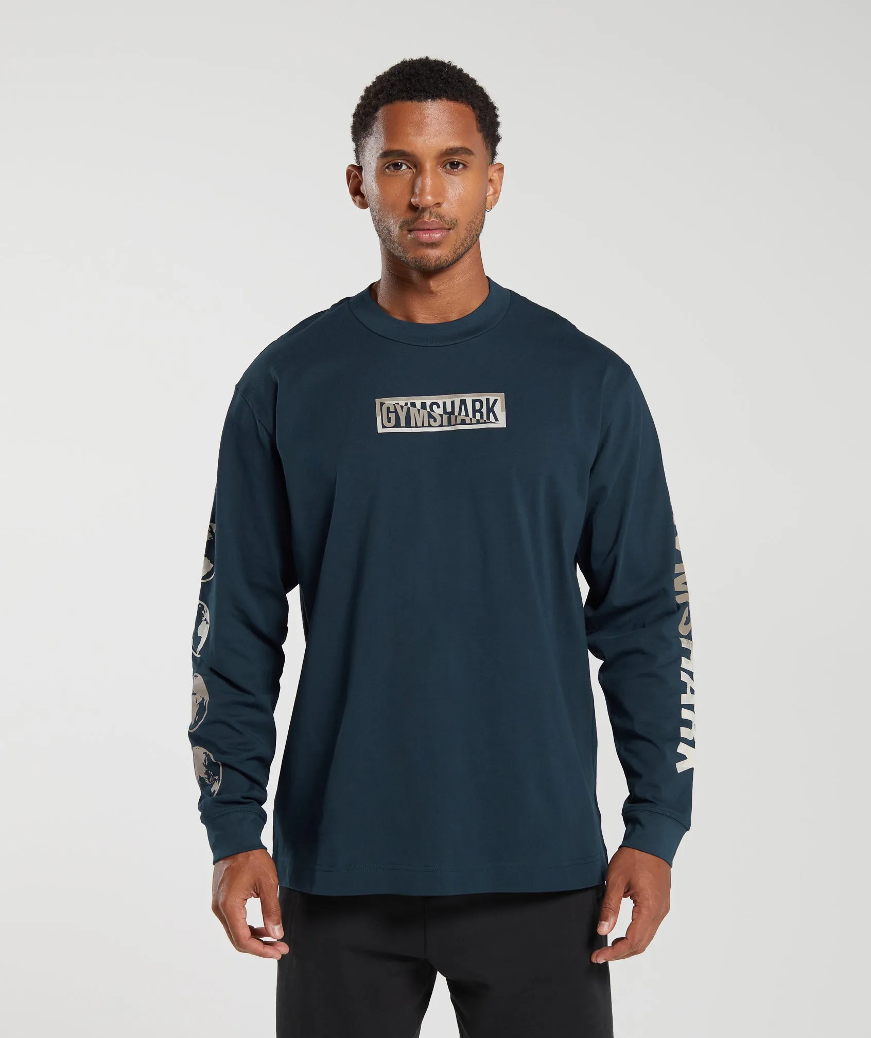 Gymshark Global Graphic Long Sleeve T-Shirt - Navy sold by Gymshark