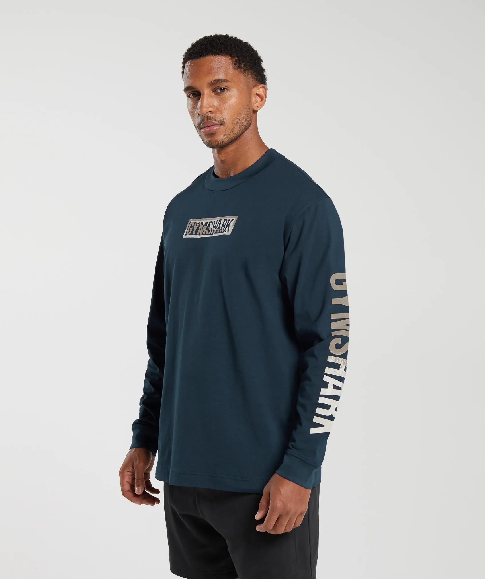 Gymshark Global Graphic Long Sleeve T-Shirt - Navy sold by Gymshark product image thumbnail 3
